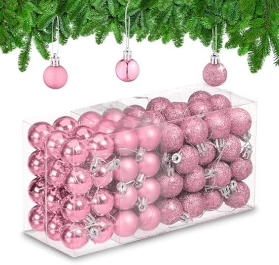 Roze kerstballen set van 96 stuks, mat en glanzend met glittereffect
