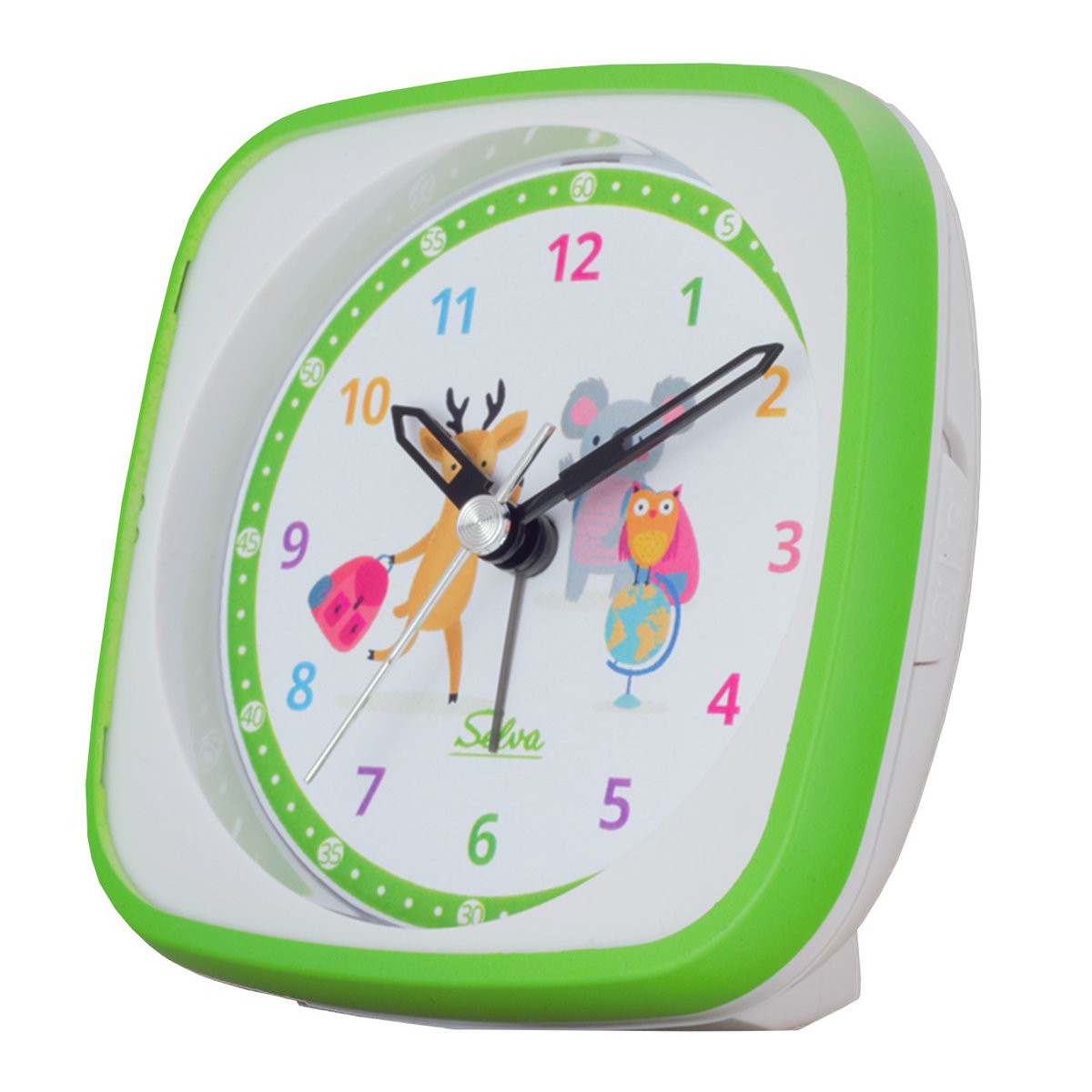SELVA kinderwekker met kleurrijke motieven, kruipseconde, stil, analoog, voor kinderen, perfect voor schoolinschrijving, kleurrijke leerwijzerplaat met licht-alarmherhaling