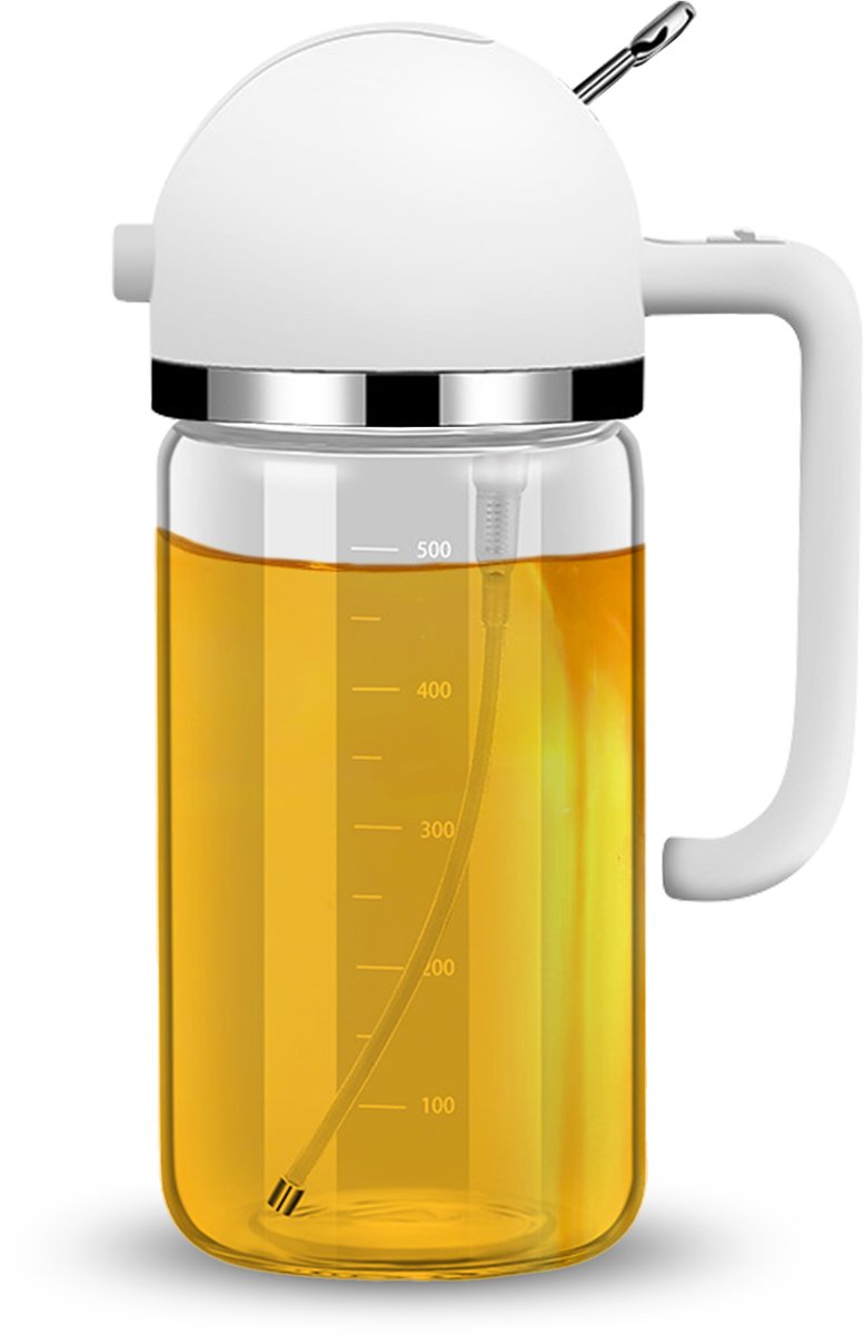 Olijfolieverstuiver - 2-in-1 kookoliedispenser en olieverstuiver - Glas - Keuken olijfolieflesverstuiver - Olieverstuiver - Oliefles - Grillaccessoire - Oliepomp - Bakspray - Kookspray - Wit