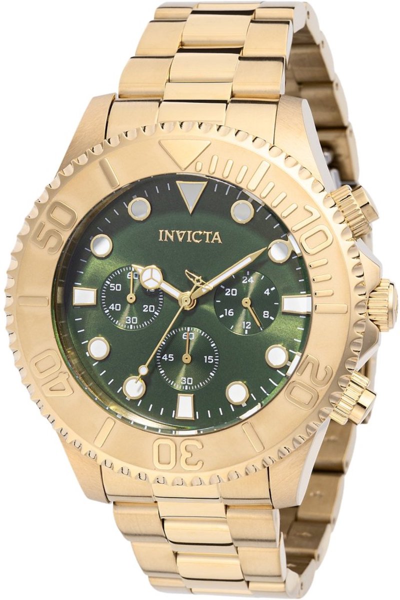 Invicta Pro Diver 49215 Heren Horloge - Waterdicht - Analoog - Quartz Uurwerk - Roestvrij Staal met groene Wijzerplaat - 47mm