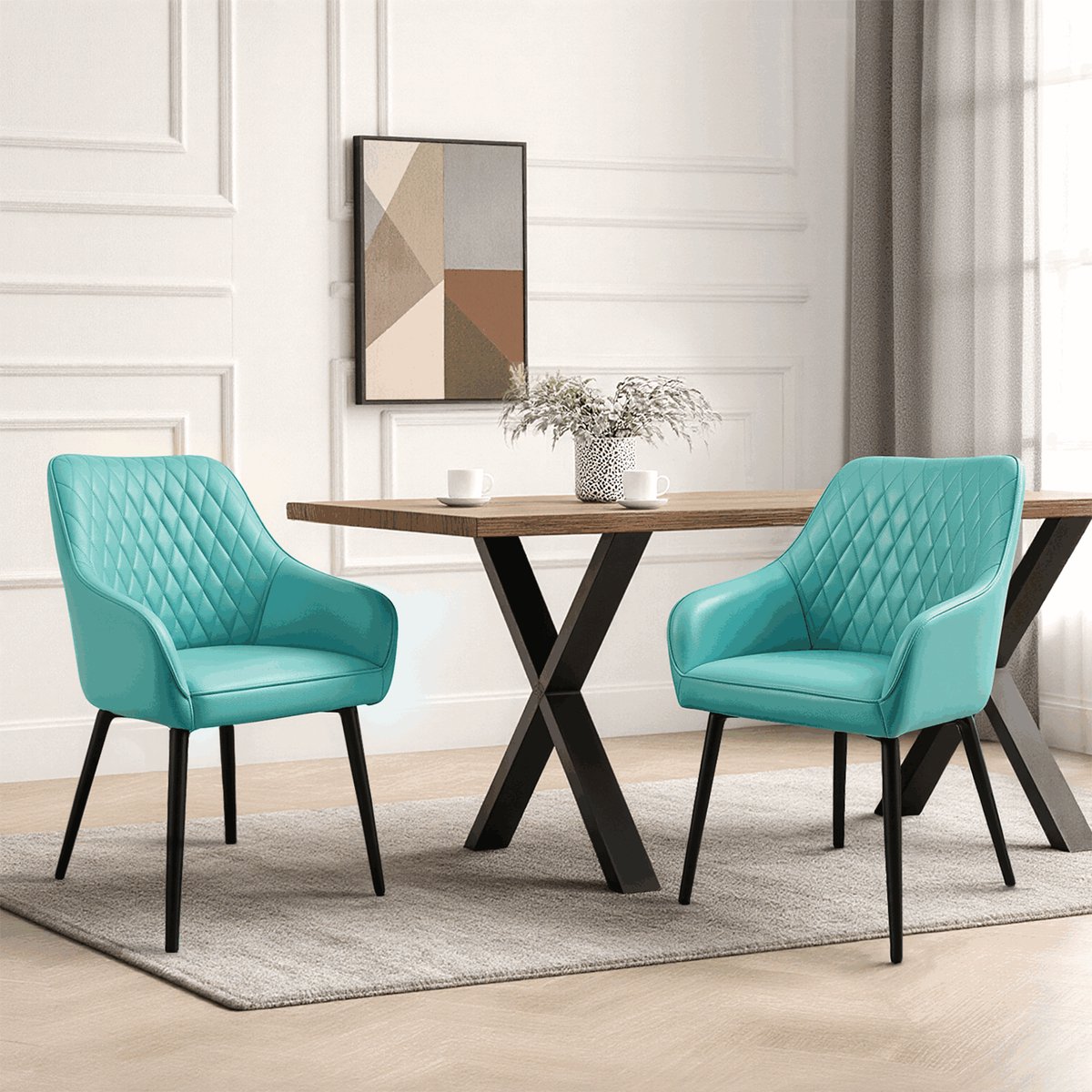 HOMAVO YZ8 Stoelenset – 2 stuks – Eetkamerstoelen met armleuningen – Ergonomisch & Elegant – Stof of Kunstleer – 59x65x78 cm
