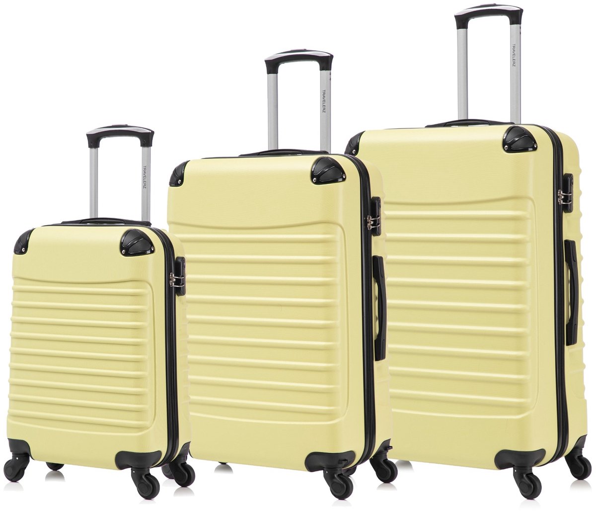 Travelerz Rome Kofferset 3-Delig – Handbagage 39L + Large 69L + Extra Large 95L – Lichtgewicht ABS – Spinner Wielen – Licht Geel – Met Cijferslot