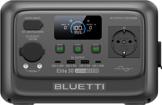 BLUETTI Elite 30 V2 600W 288Wh Powerstation- ≤10 ms Pro-Grade UPS Backup-Back-up voor thuis-140 W PD snelladen-TurboBoost-opladen-<30 dB fluisterstille werking-LFP-batterij-Kamperen-Tot 1500 W hefvermogen-USB-C-poort met PD 3.1-protocol-off-grid reis