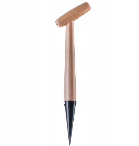 KADAX Plantenhulp van metaal, plantensteker met comfortabele handgreep van hout, bloembollenplant, uienplant, plantenschep, pikeerstok (L: 39 cm, T-handvat, zwart) van Merkloos	 — afbeelding 2