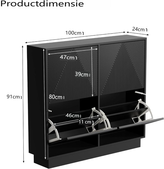 UEV Schoenenkast met 4 kleppen, smal, drukdeuropener, push-to-open