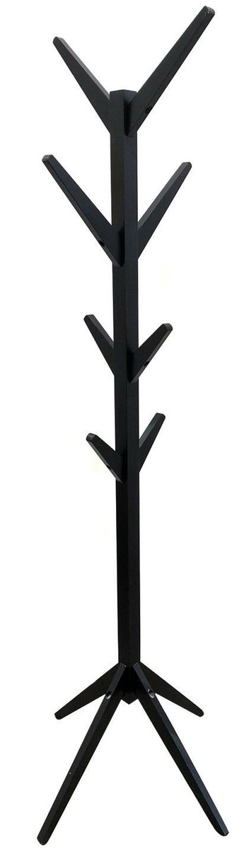 Home Deco Factory Kapstok - zwart - hout - 8 haken - 178 cm - staand