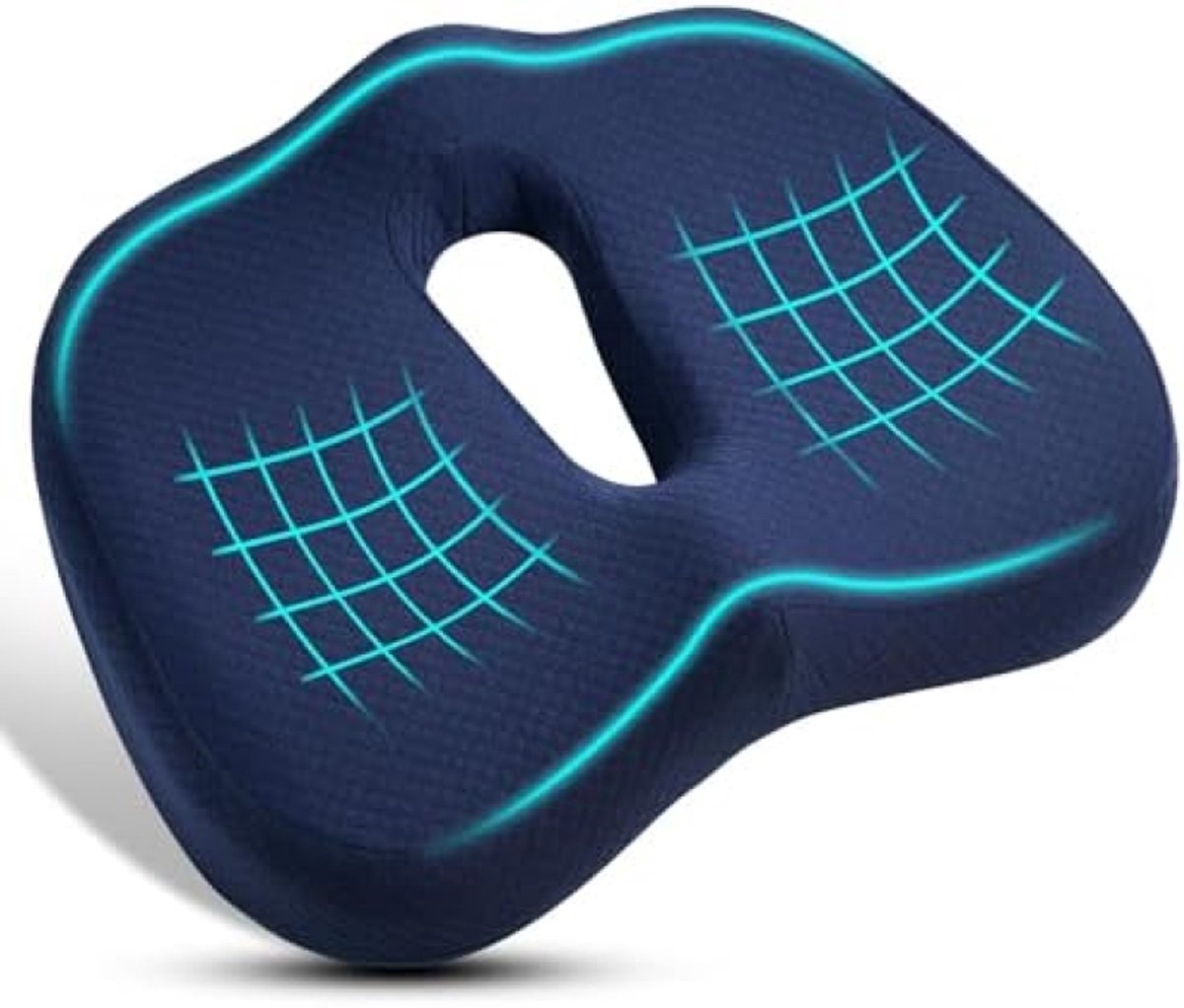 Orthopedisch Zitkussen met Traagschuim - Ergonomisch Kussen voor Bureaustoel, Rolstoel en Autostoel - Verlichting bij Stuitbeenpijn, Ischias, Aambeien en Rugklachten - Blauwe Kleur - Formaat L
