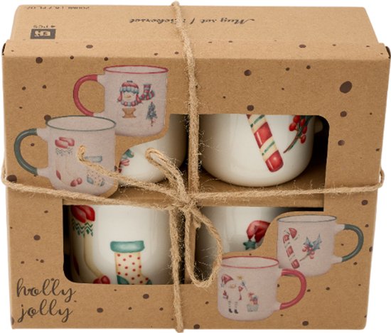 Set de tasses de Noël 300ML - Set de 4 dans un emballage cadeau - 4 imprimés de Noël