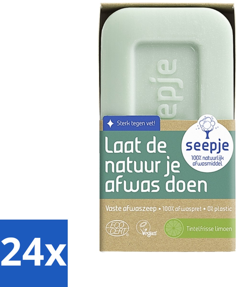 24 x Seepje - Afwaszeep - Handgemaakt & Biologisch - Tintelfrisse Limoen Geur - 120 gr - Afwaszeep - Biologische Afwaszeep - Handgemaakte Zeep - Limoen Geur - Plasticvrije Afwaszeep