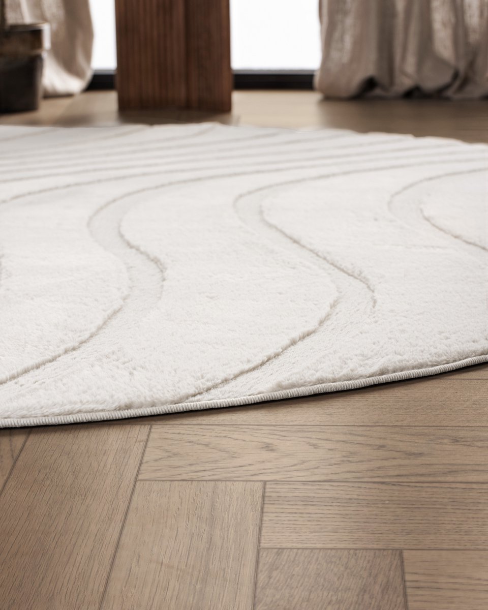 Carpetique Rond Vloerkleed - Ø200 cm – Beige - Antislip – Japandi & Scandinavisch Woonkamer Tapijt