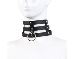 Kiotos Leather - Triple O-Ring Collar - Body Safe Kunstleer - Omtrek: 29/38 cm - 60 gr