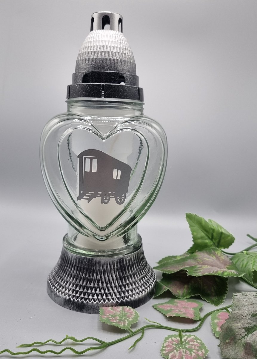 Herdenkingslicht - P39 - Transparant glas - Zilver - Woonwagen - Grafkaars – Graflicht