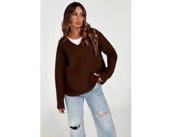 V-hals trui top in bruin