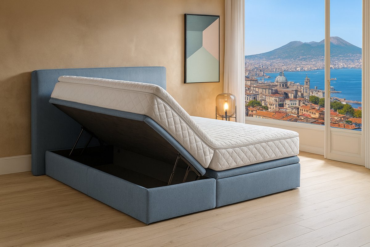 Boxspring FD Boxspring Bed met Opbergruimte Napoli 80x200 cm lichtblauw Luxe Pocketvering Matras Stof