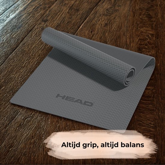 HEAD Yogamat - Yoga Mat - Sportmat - Fitnessmat - Pilates Mat - 183x80x0,7cm - Grijs — afbeelding 3