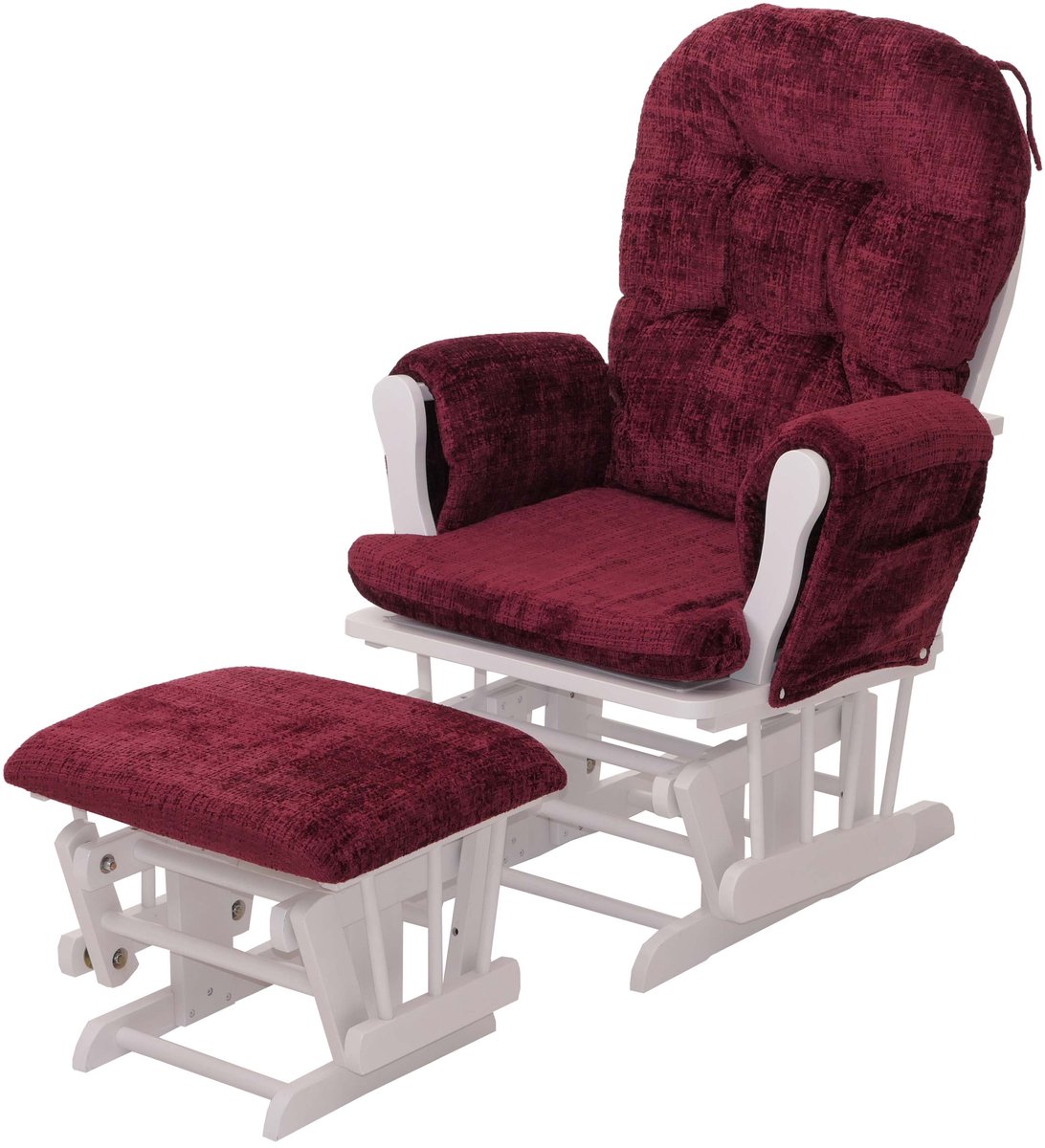 MCW Relaxstoel MCW-C76, schommelstoel met voetenbankje, chenille (465 g/m²) ~ bordeaux, wit frame