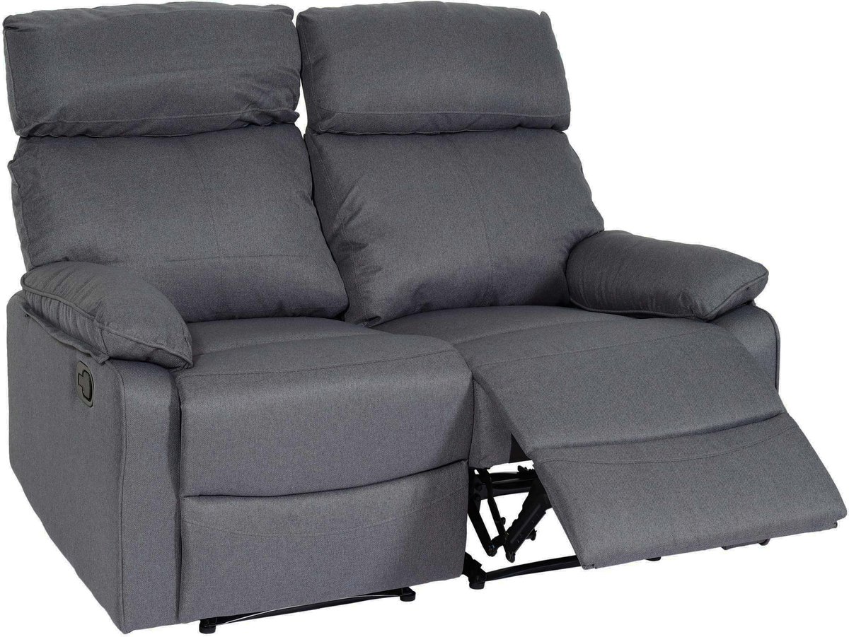 MCW 2-zits bioscoopfauteuil MCW-L93, relaxfauteuil TV-fauteuil bank, verstelbare armleuning Nosag-vering stof/textiel ~ donkergrijs