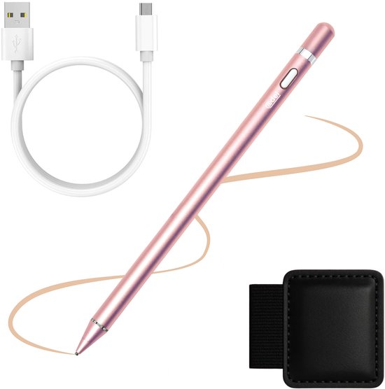 ADEL oplaadbare stylus pen roze – nauwkeurige touchscreen pen voor tablet en smartphone, universeel, 8 uur batterij