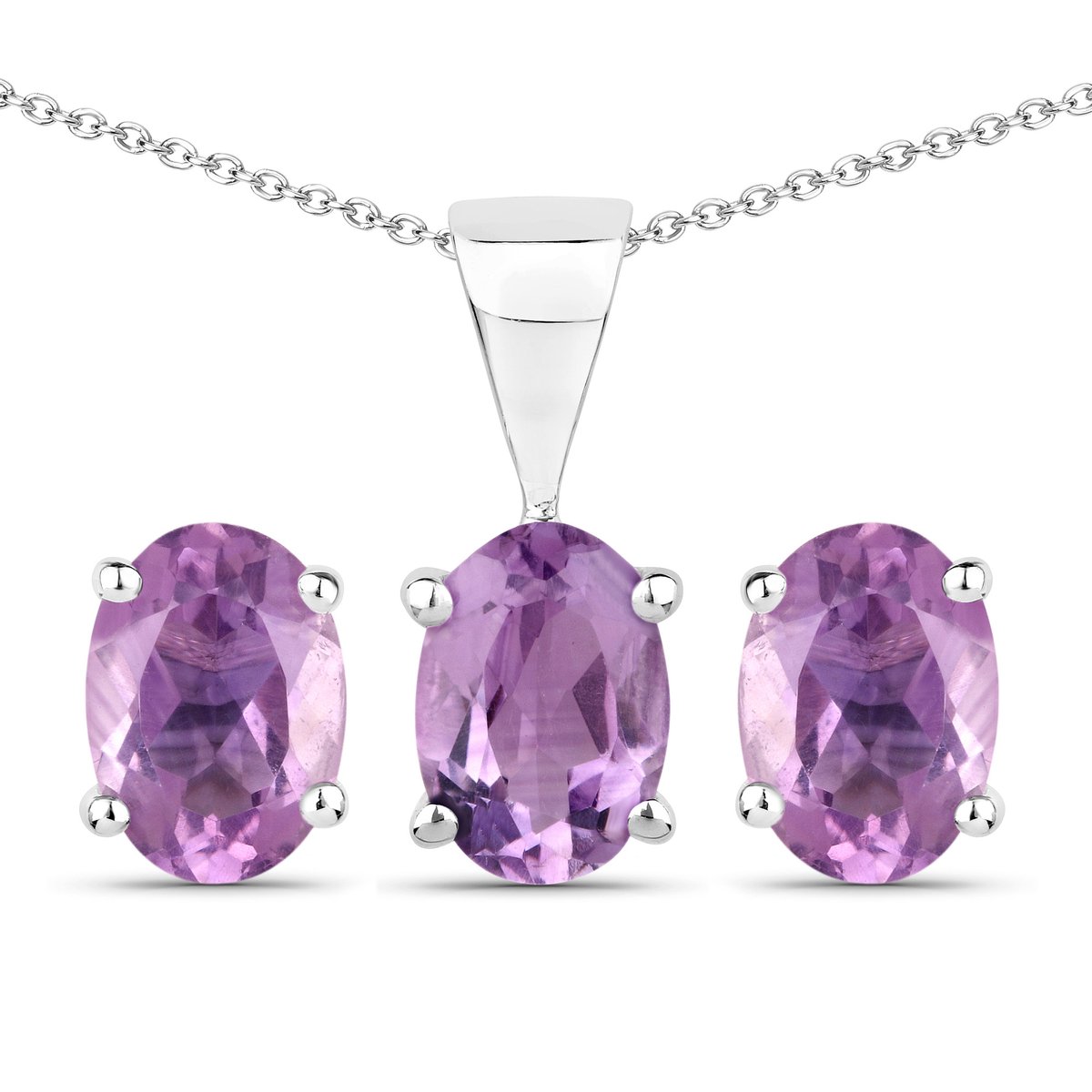 Vira Jewels Schmuck-Set Silber 925 rhodiniert Ohrringe und Halskette mit echtem Amethyst