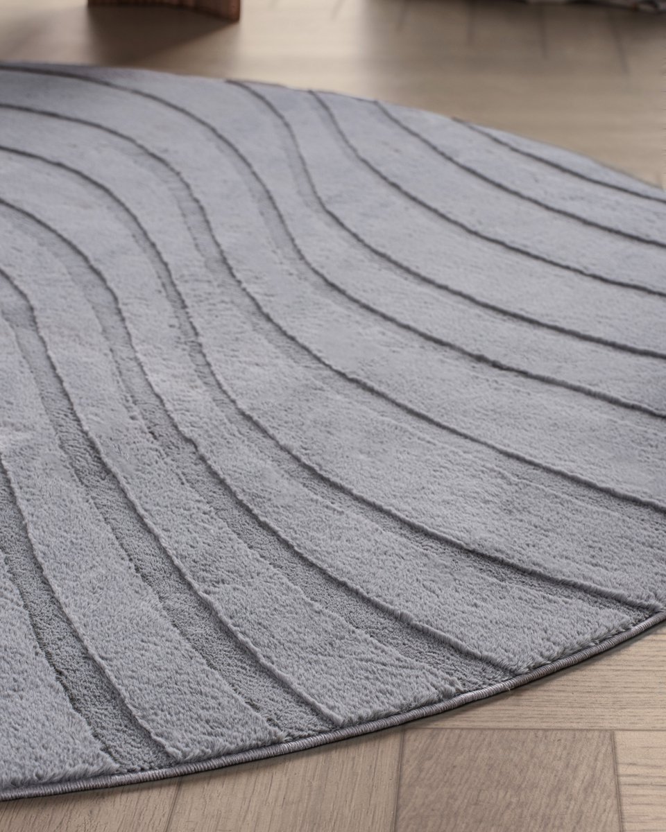 Carpetique Rond Vloerkleed - Ø200 cm – Grijs - Antislip – Japandi & Scandinavisch Woonkamer Tapijt
