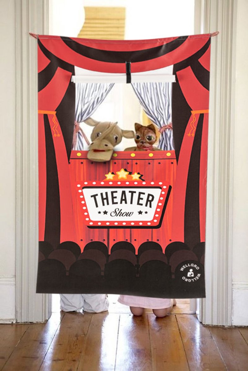 Asir ophangbare poppenkast – poppentheater – deurspel – rood – 137 x 77 cm