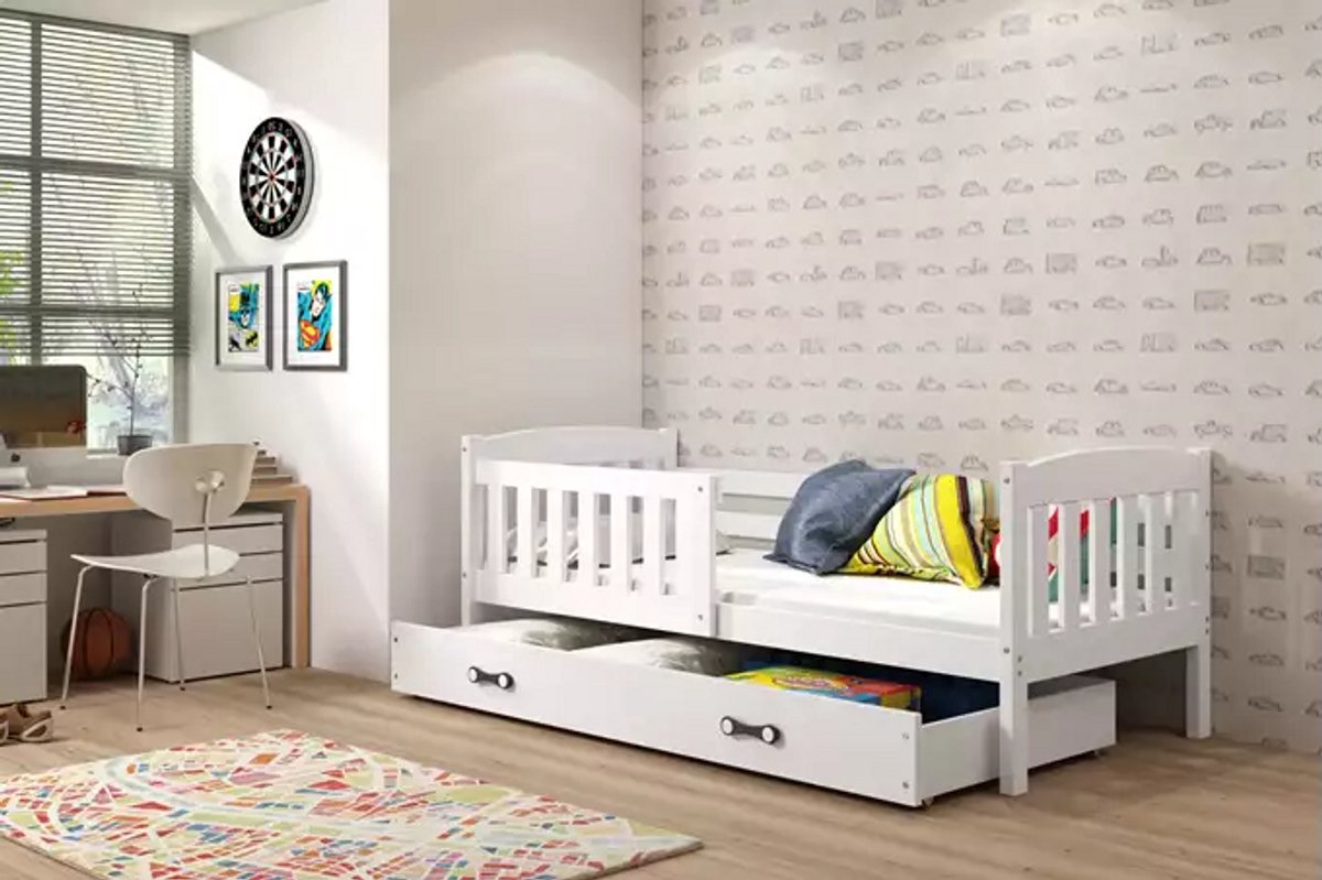 BMS - Kinderbed - 80x160 cm - Wit - Inclusief Matras en Lade