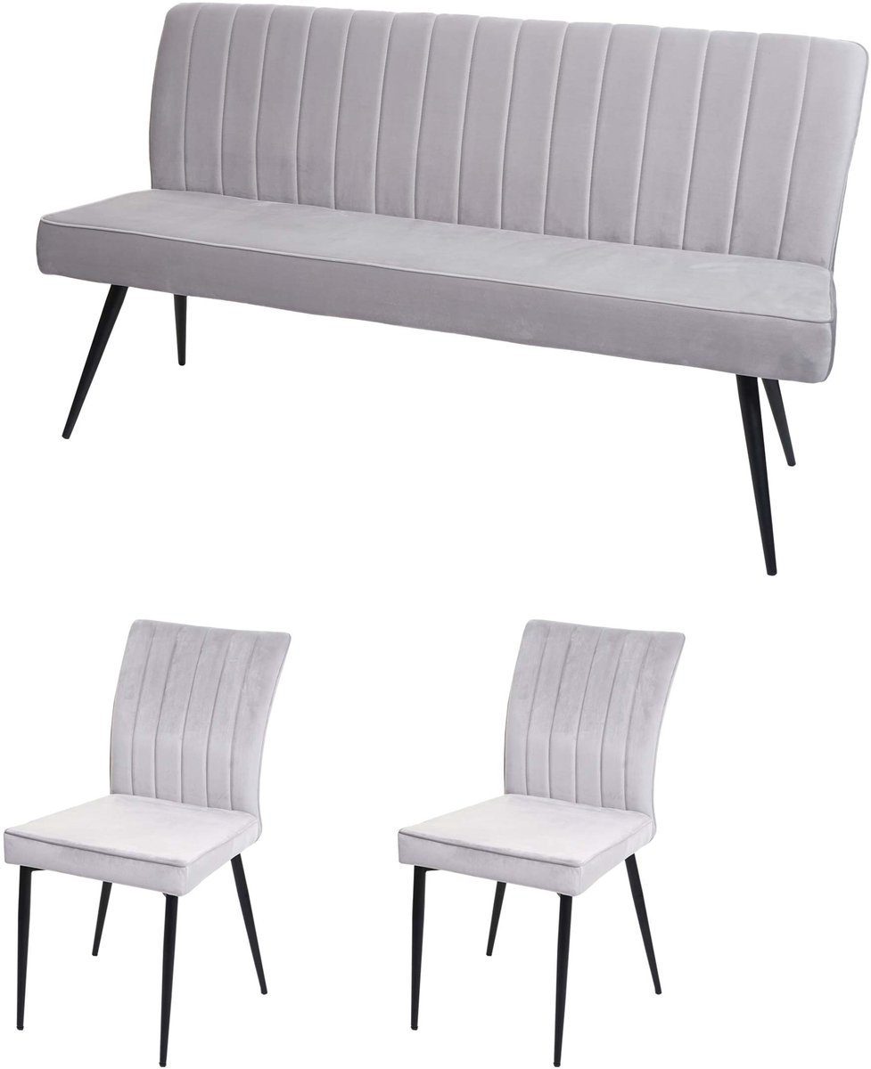 Eetkamer set MCW-K16, set van 2 stoelen + bank Eetkamergroep Zitgroep Eetkamerset, fluweel metaal ~ lichtgrijs