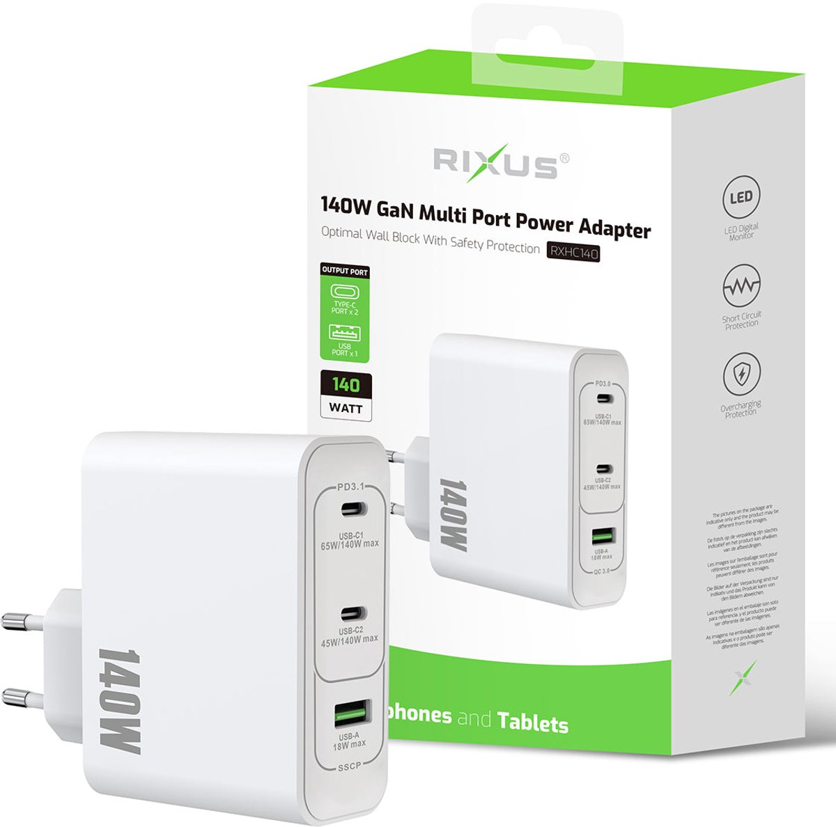 Rixus RXHC140 140W GaN Power Adapter White