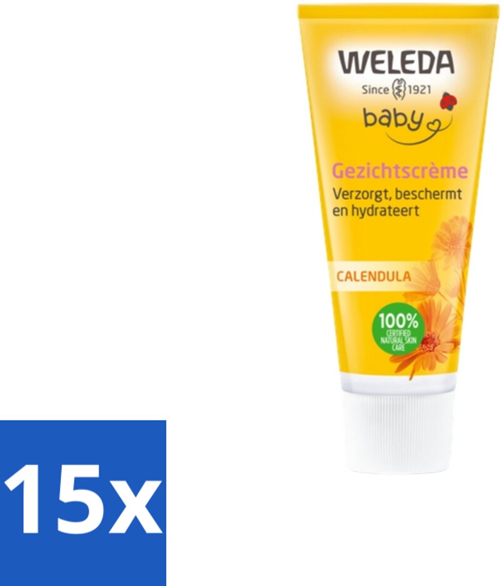 Image of 15 x WELEDA - Gezichtscrème - Baby & Kind Calendula - 50 ml - Amandelolie - Vegan - Gevoelige Huid - Babyverzorging