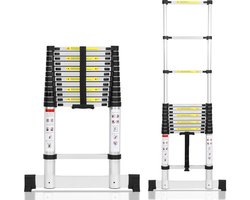 Telescopische Vouwladder - Telescopische Ladders - Werkhoogte 5M - zilverachtig - lichte uittrekbare ladder - met Barre d'équilibre