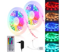 LED Strip 10 meter(2X5M) - light strip - RGB LED Verlichting - Led strips - SMD5050 LED - met 44 Toetsen afstandsbediening - dimbaar - gaming accesoires - incl. Voeding - Zelfklevend - binnenverlichting