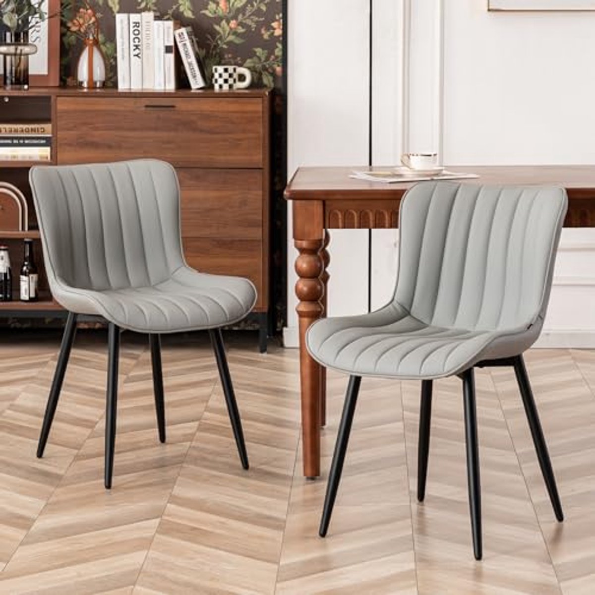 Eetkamerstoelen Set van 2 - Kunstleren Keukenstoelen met Rugleuning, Verstelbaar tot 136 k