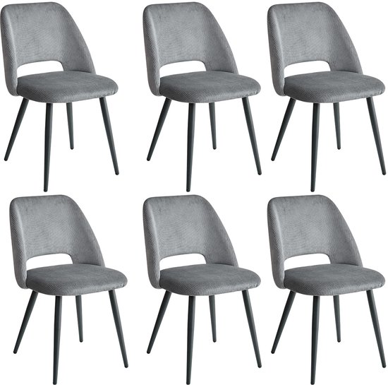 Set de 6 Chaises de salle à manger en velours côtelé – Chaises rembourrées élégantes avec assises moelleuses – Design ergonomique – Chaises confortables pour salon et salle à manger – Grijs