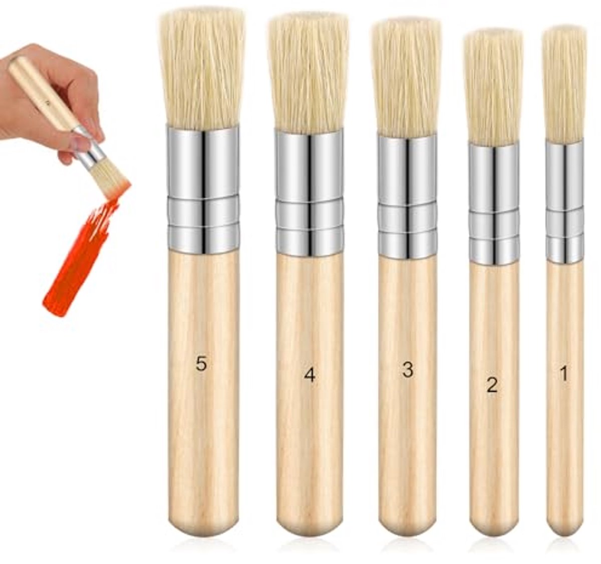 Houten Stencil Borstels Set voor Schilderen - 5 Stuks