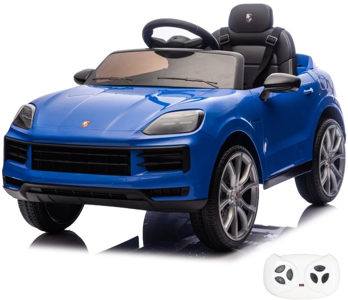 Porsche Cayenne 12V Elektrische Kinderauto 1 tot 5 jaar – Officieel Gelicentieerd met Vernieuwde Li-ion Accu – Luxe SUV met Lederen Zitje, EVA-Banden & Bluetooth – Blauw
