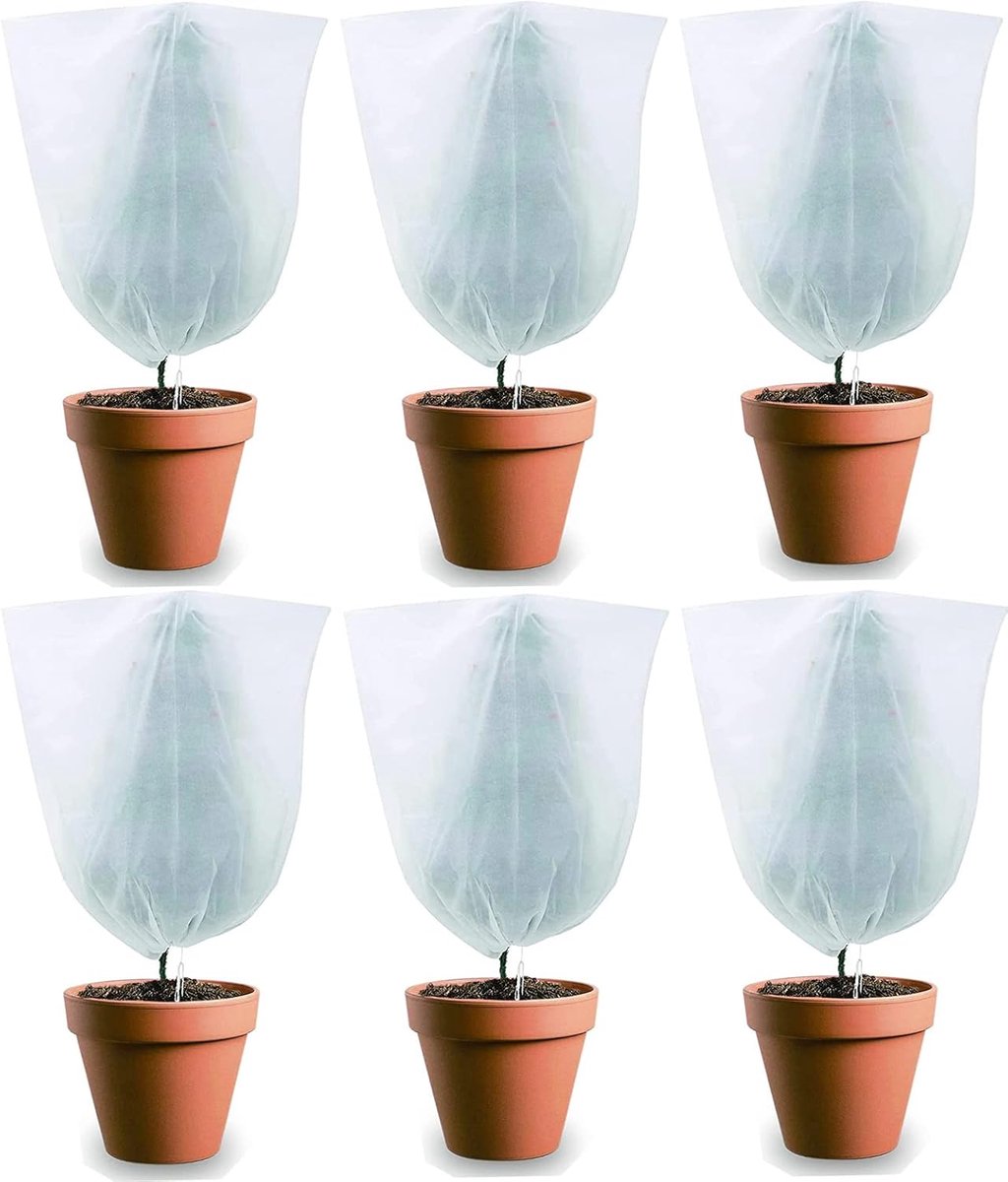 Winterbescherming voor Potted Plants - Pack van 6 - Vorstbescherming voor Planten met Trekkoord - Plantenbescherming en Bestrijding van Plagen - Winterbestendig - 60 x 80 cm - Wit