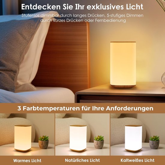 Nachtlampje - Dimmable met 3 kleurtemperaturen - 256 kleuren - 3000 mAh batterij - Oplaadbare tafel lamp met afstandsbediening - Nachtlampje voor baby's - Nachtlampje met timer — afbeelding 5