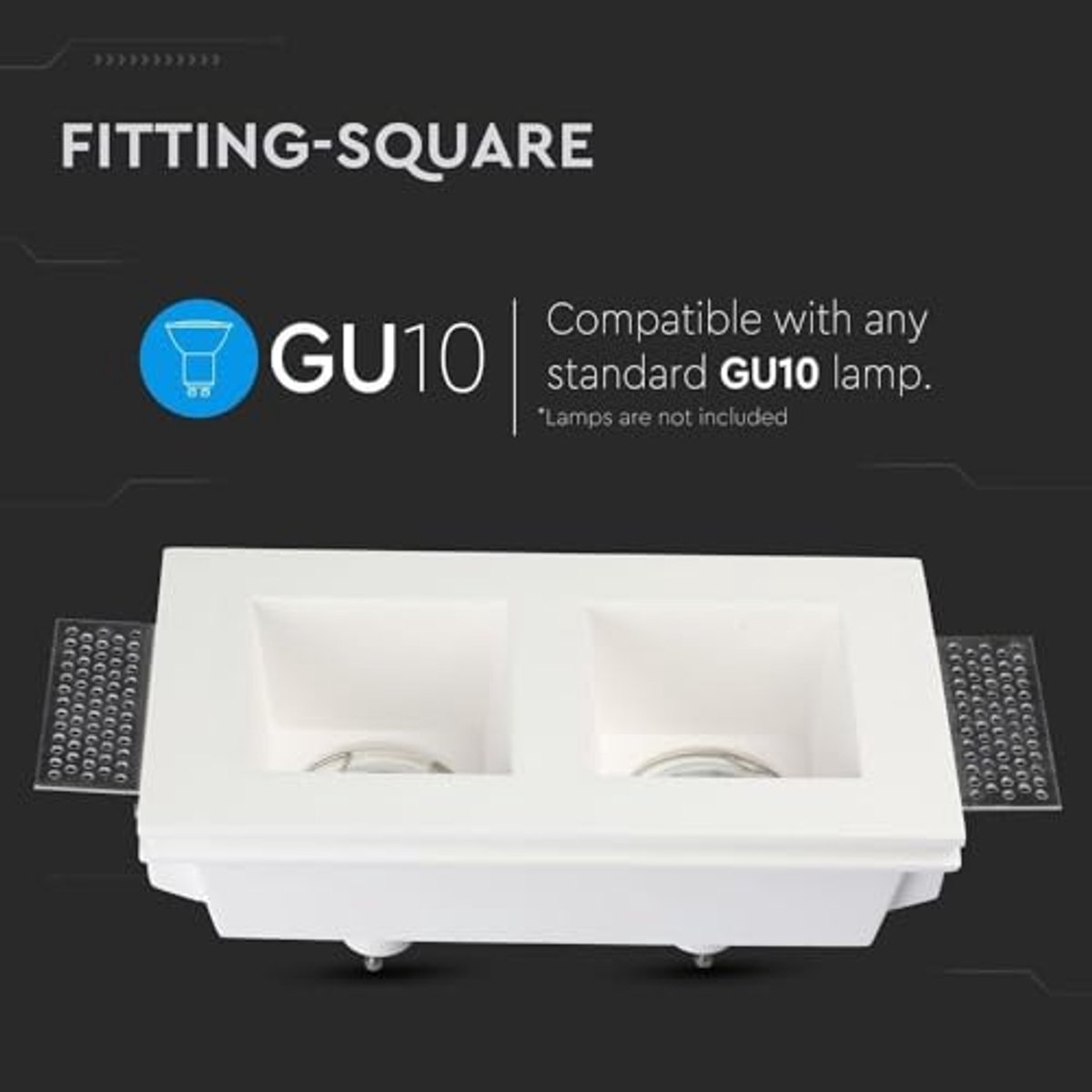 Vierkante LED Inbouwspot voor GU10 en GU5.3 (MR16) - Wit Gips, 215 x 120 mm