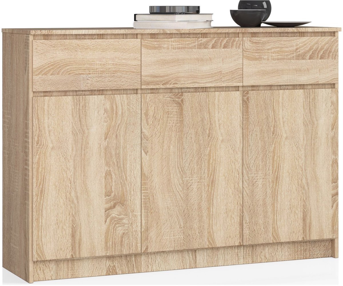 Akord Ladekast K140 met 3 Lades en 3 Deuren / AKORD Furniture Factory / Sonoma Eik / 138 x 99 x 40 cm
