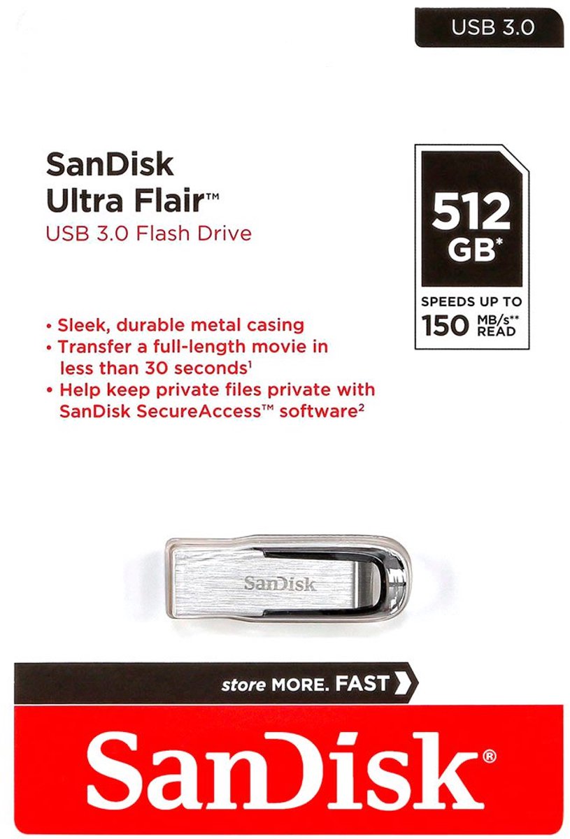 SanDisk Cruzer Ultra Flair 512GB, USB 3.0, 150 MB/s