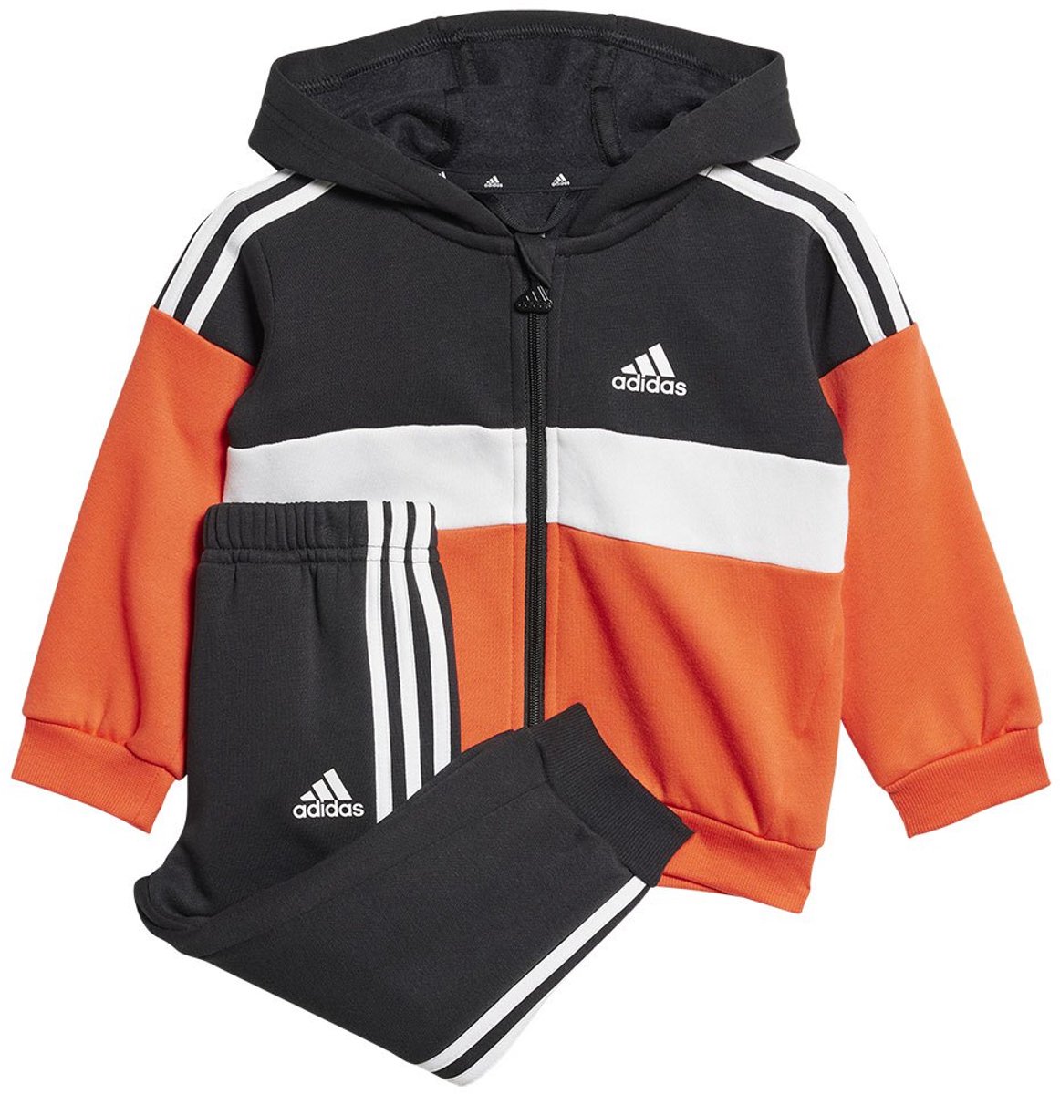 Adidas Tiberio 3 Stripes Colorblock Fleece Trainingspak 9-12 Months Kinderen Zwart