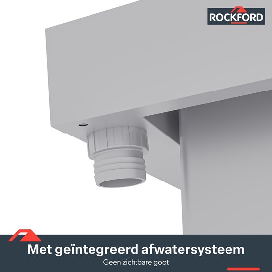 Rockford Porto 200 metalen tuinhuis met lessenaarsdak - Tuinschuur met centraal slot, polycarbonaat ramen en regenpijpen - 232 x 254 cm - Lichtgrijs
