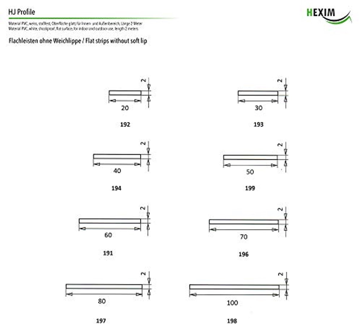 Platte PVC Lijsten 2mm en 2.5mm Dikte - Zelfklevend of met Rubberen Lip - 2 Meter 20-100mm Breedte