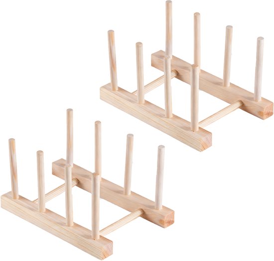 Kinsinder 2 STKS Bamboe Afdruiprek 8 Staven 7 Slots Keuken Hout Bamboe Houder Schotel Opslag Lade Rack Afdruiprek Plaat Stand - Geschikt voor Opslag CD Servies Boek Wijnglas