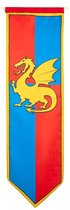 Boland Ridder banier - blauw/rood - met draak - 100 x 30 cm - vlag - riddervlag - ridder versiering - middeleeuwen