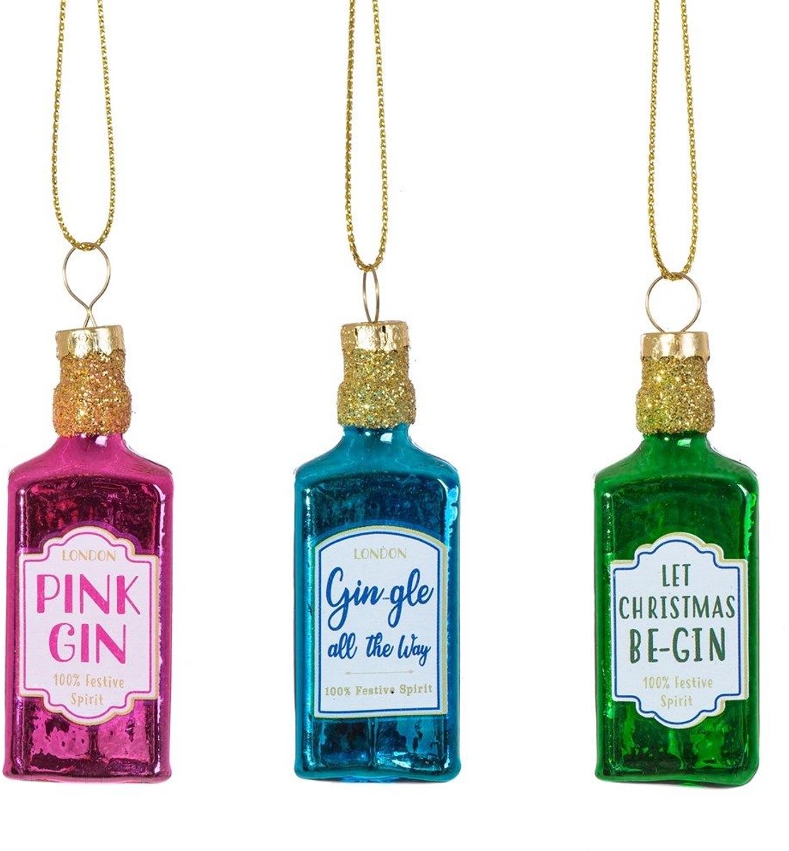 Sass & Belle Gin & Tonic Flesjes kersthanger - Sass & Belle rood, blauw, roze