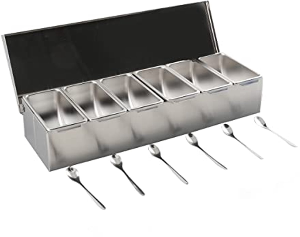 6-Vaks Kruidendoos van RVS - Kruidencontainers voor Keuken en Catering