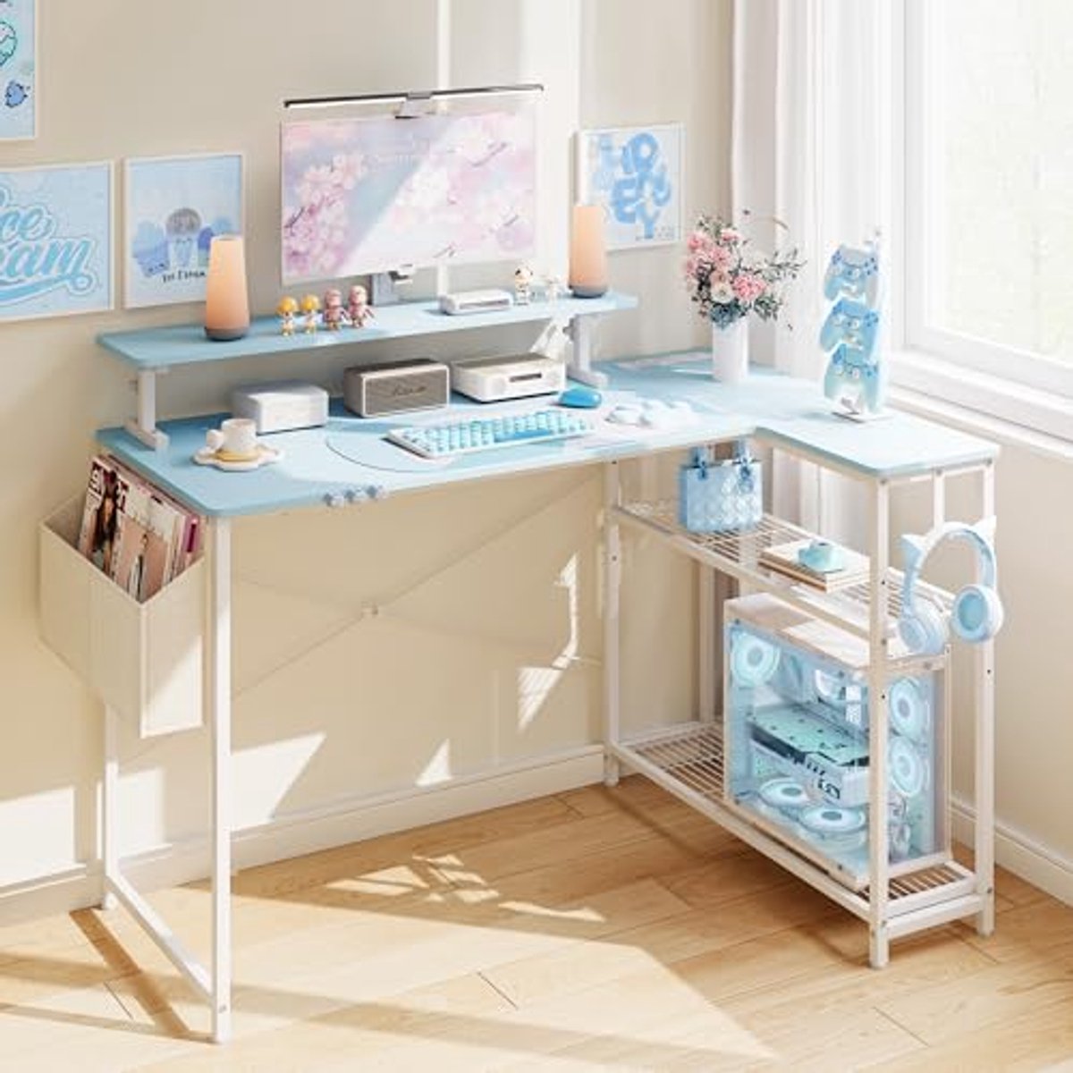 Schattig gaming bureau met koolstofvezel oppervlak en bekerhouder - PC werkplek 100 x 50 cm