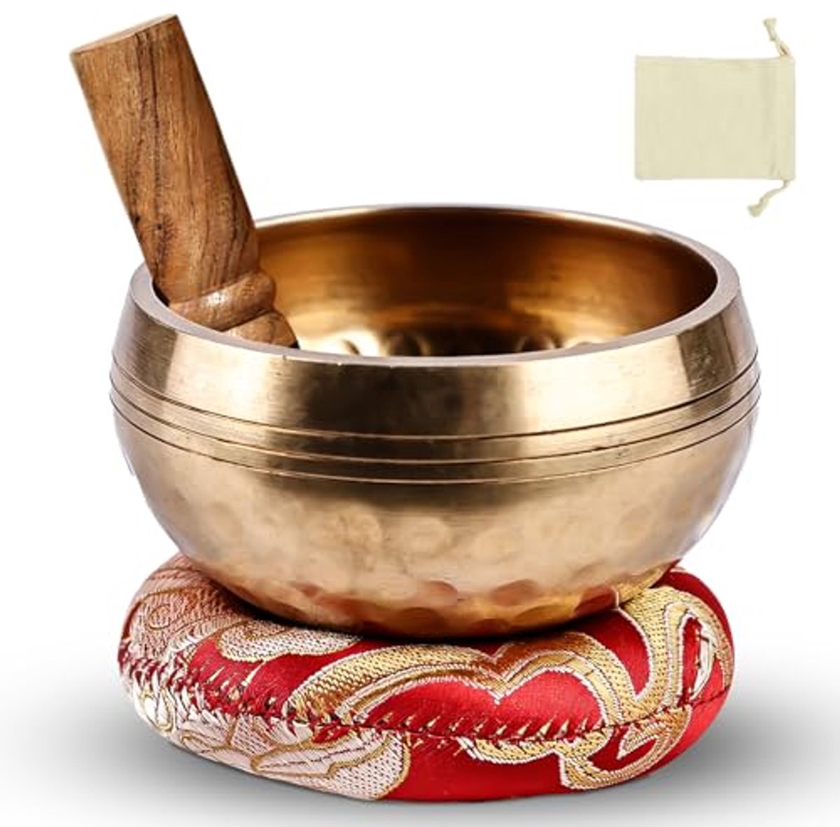 Tibetaanse klankschalen set 3-delig voor meditatie en ontspanning - gouden handgemaakte klankschaal 8 cm