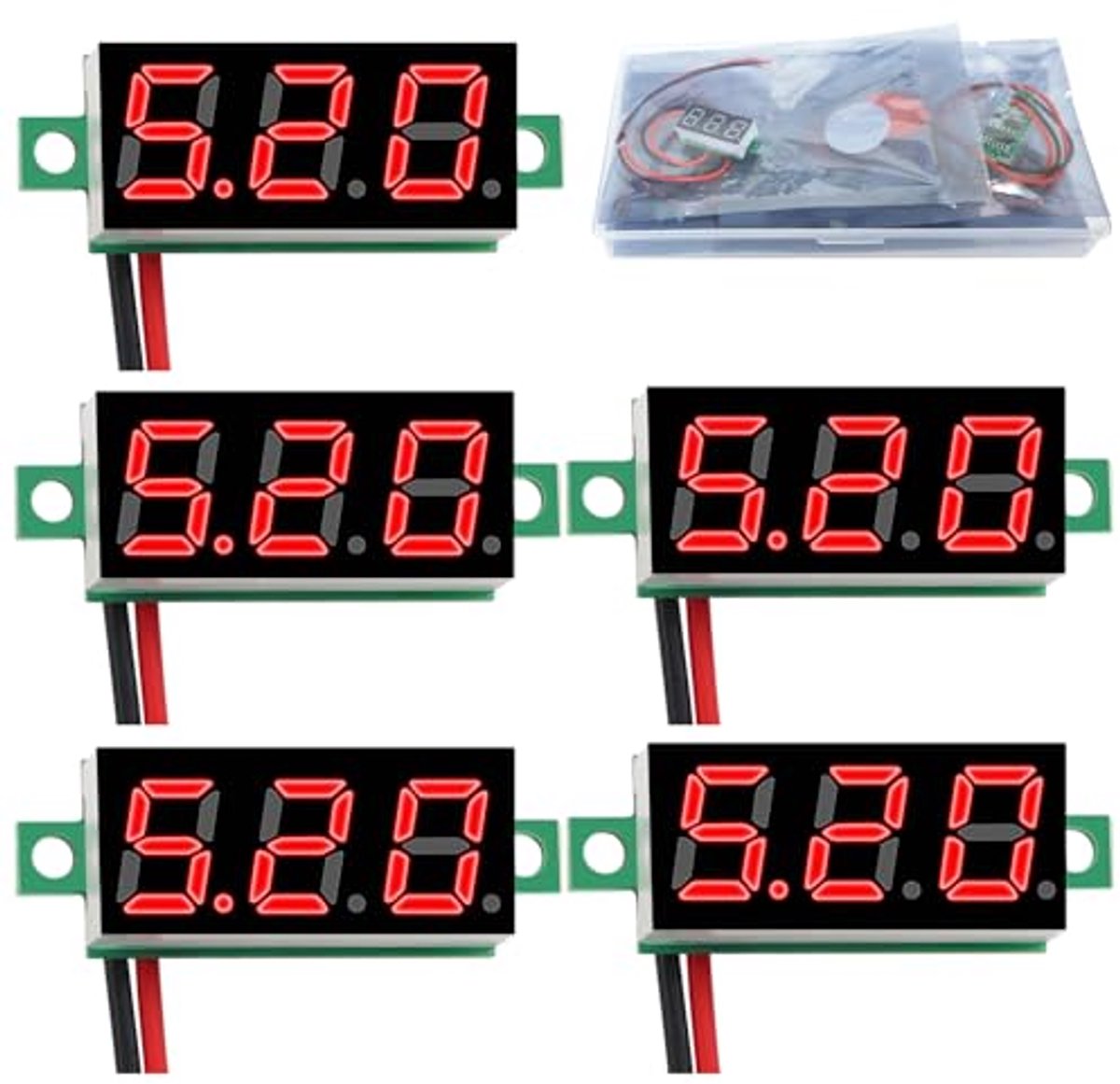 Mini Digitale Voltmeter 5 Stuks - 0.28 Inch, 2.4 V-30 V met Omgekeerde Polariteit Bescherming